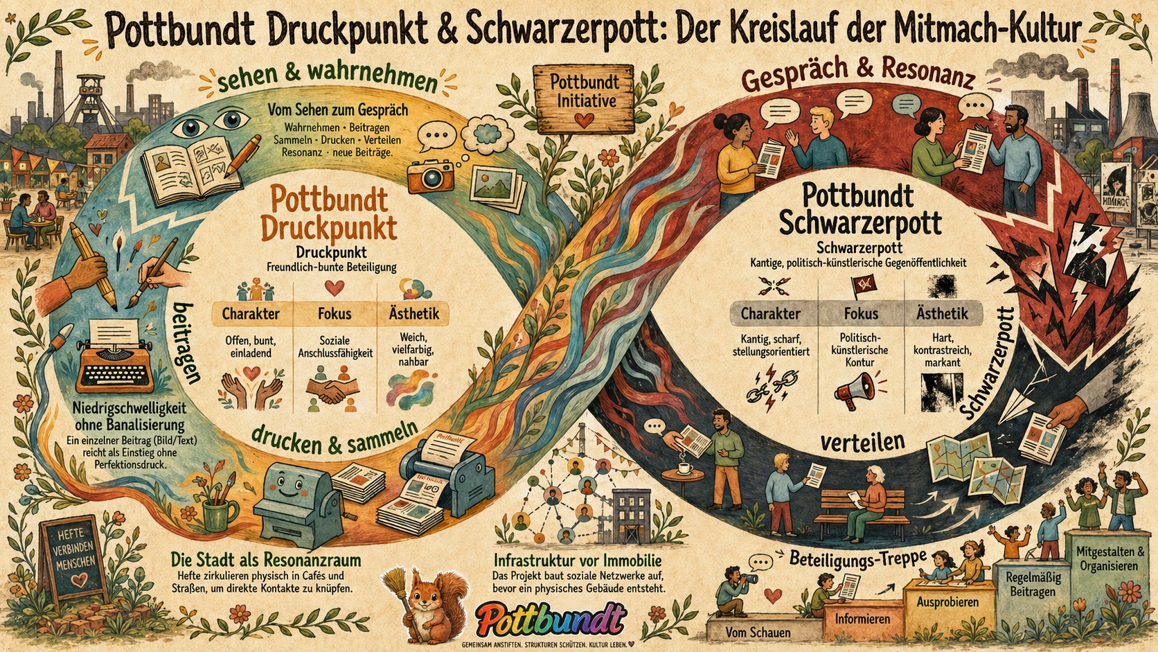 Infografik zum Kreislauf von Pottbundt Druckpunkt und Schwarzerpott
